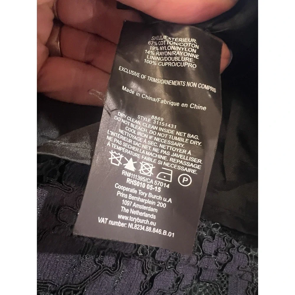 TORY BURCH Dress Blue Lace Green lined floral lace sheath cocktail mini 4 NWT